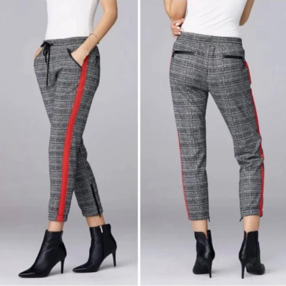 💫HP‼️💫 DAVID LERNER x EVEREVE Slim Jogger Pants in Plaid w/Red Side Panel, XS